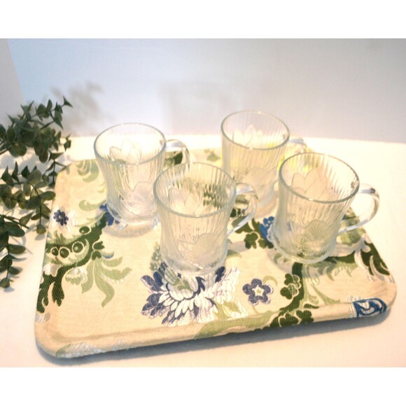 French Mugs Clear Canterbury Crocus Four 10 oz.Arcoroc - Picture 4 of 7